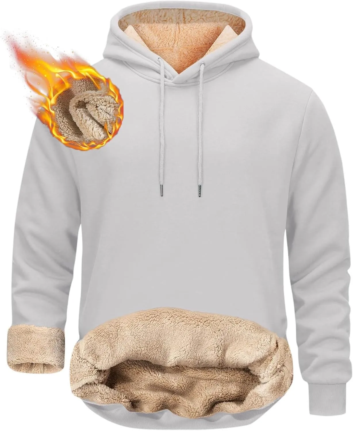 Sherpa Lined Hoodie Men Athletic Long Sleeve Oversized Hooded Sweatshirt Winter Warm Casual Comfy Fleece Pullover