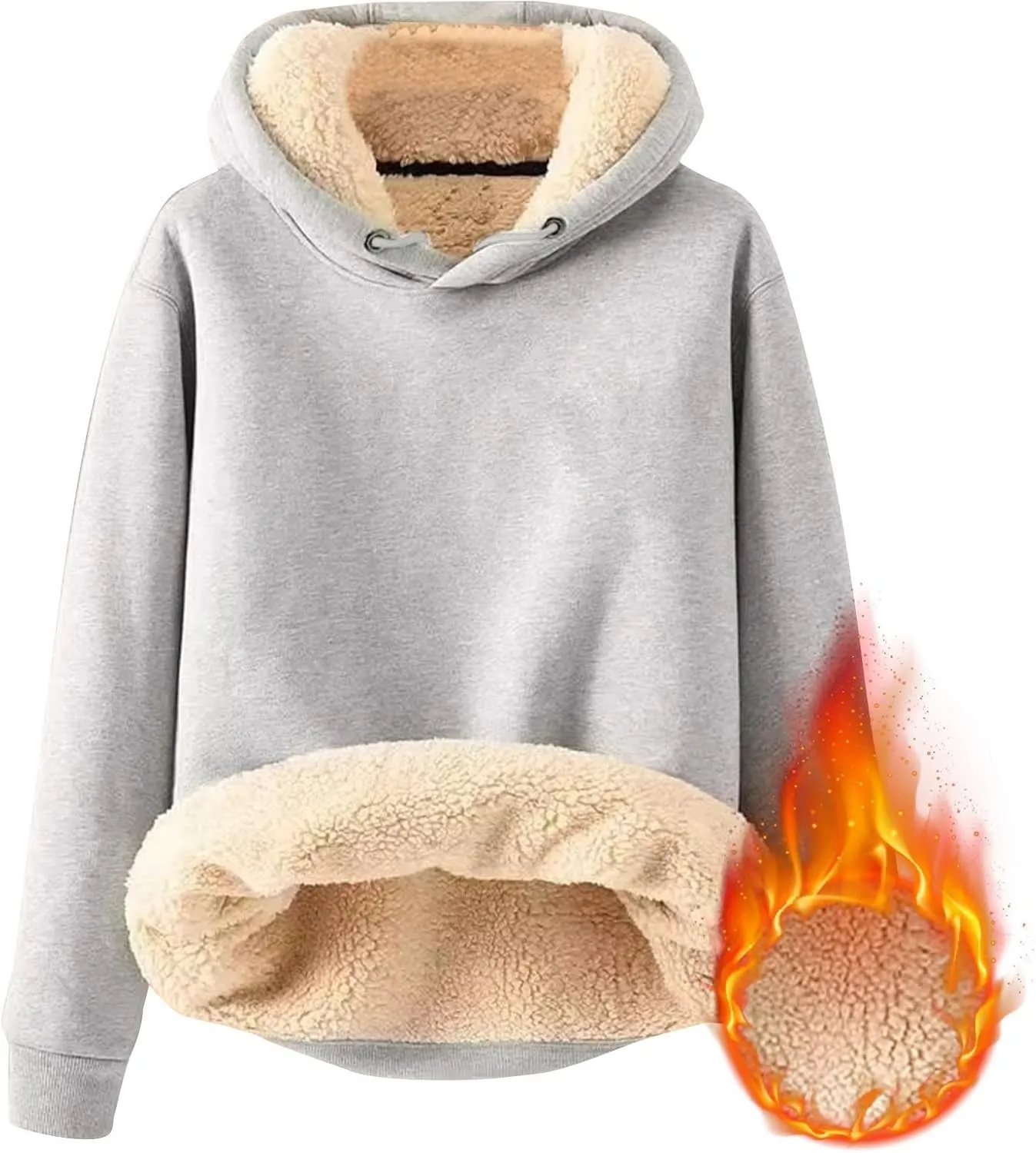 Sherpa Lined Hoodie Men Athletic Long Sleeve Oversized Hooded Sweatshirt Winter Warm Casual Comfy Fleece Pullover