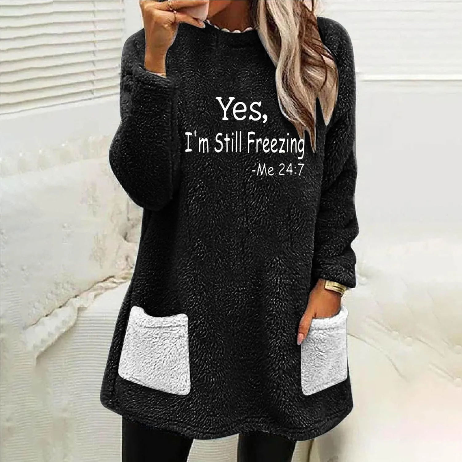 Sherpa Sweatshirts For Women Trendy 2024 Warm Fall Winter Fuzzy Fleece Pullover Tops Cute Sweater Loungewear