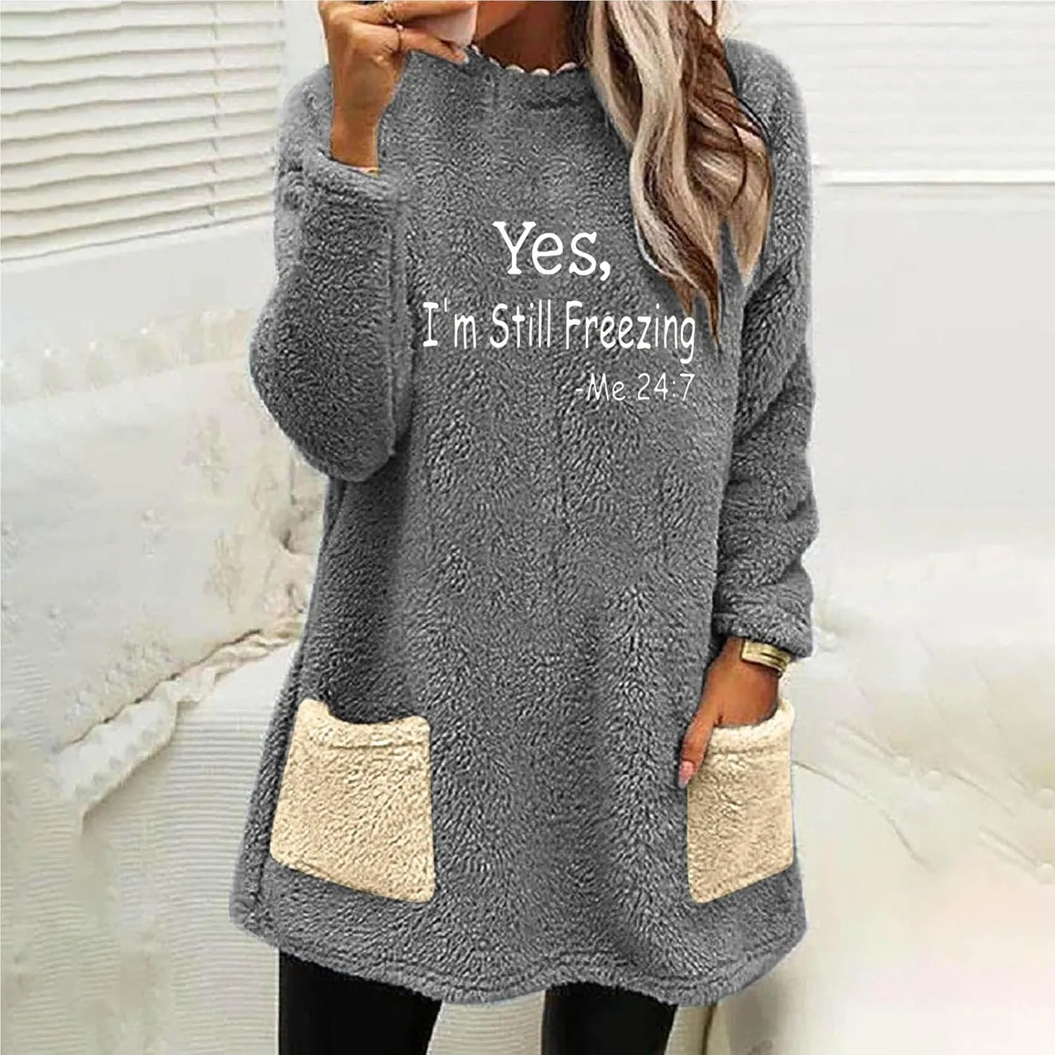 Sherpa Sweatshirts For Women Trendy 2024 Warm Fall Winter Fuzzy Fleece Pullover Tops Cute Sweater Loungewear