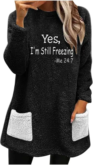 Sherpa Sweatshirts For Women Trendy 2024 Warm Fall Winter Fuzzy Fleece Pullover Tops Cute Sweater Loungewear