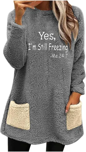 Sherpa Sweatshirts For Women Trendy 2024 Warm Fall Winter Fuzzy Fleece Pullover Tops Cute Sweater Loungewear