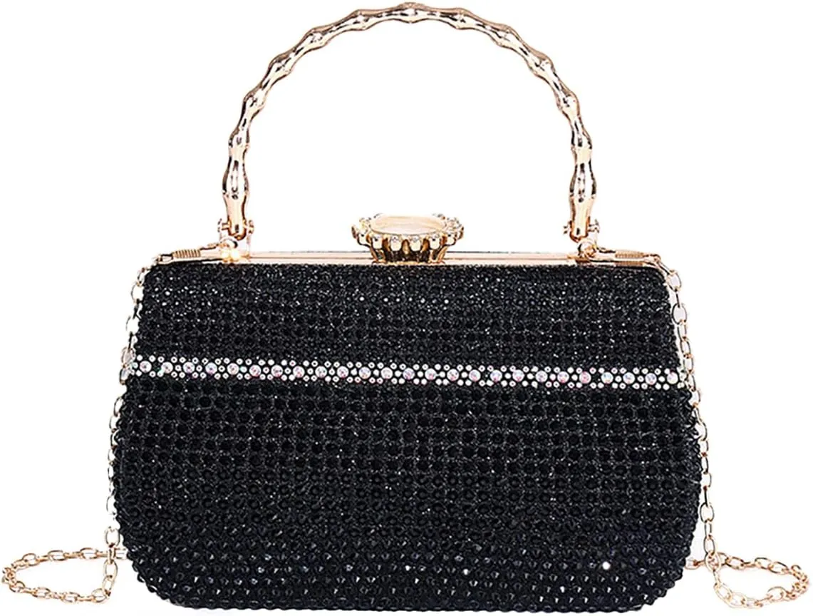 Shining Women Rhinestone Evening Clutch Diamonds Evening Handbag Chic Floral Shoulder Purse for Banquet Wedding Party