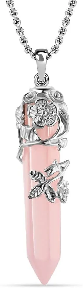 Shop LC Real Natural Pink Rose Quartz Necklace for Women 24" with Lobster Clasp - Healing Crystal Necklaces for Women with Flower Wrapped Pendant Rose Quartz Jewelry Birthday Mothers Day