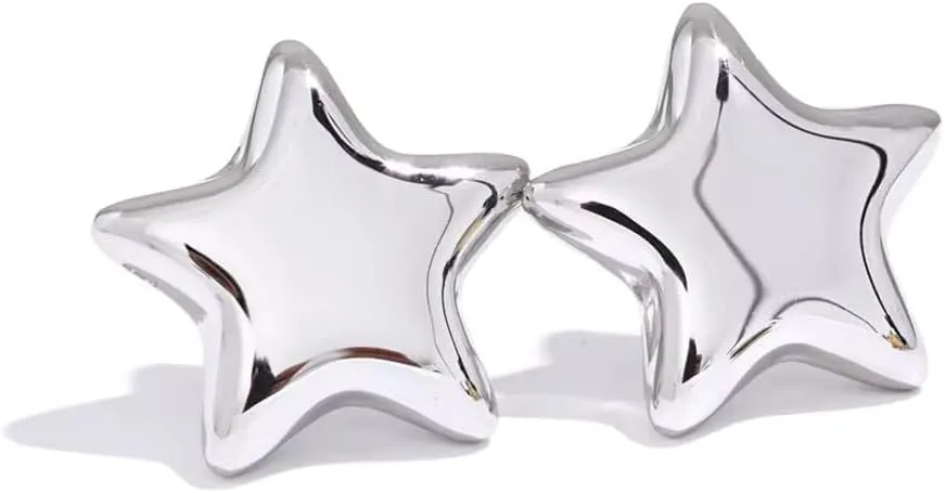 Silver Favvy Earrings, Star Stud Earrings, 18K Gold-Plated Stainless Steel, Tarnish Resistant, Waterproof, Daily Wear