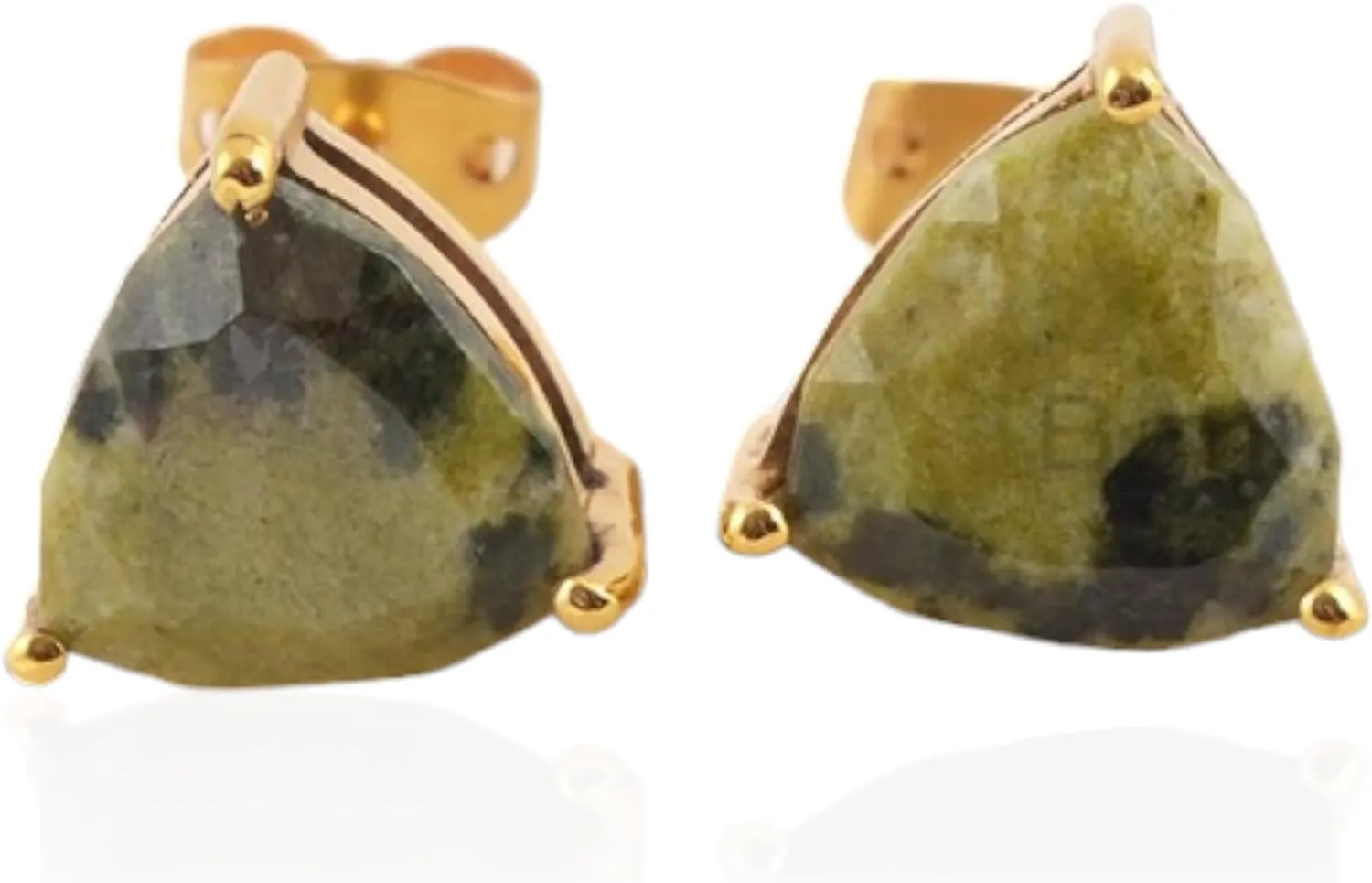 Silver Studs Minimalist Geometric Earrings, Gogunjula Jasper Studs, 10mm Triangle Studs Gemstone Earrings, 925 Silver 18k Gold Plated Studs (Gold Plated)