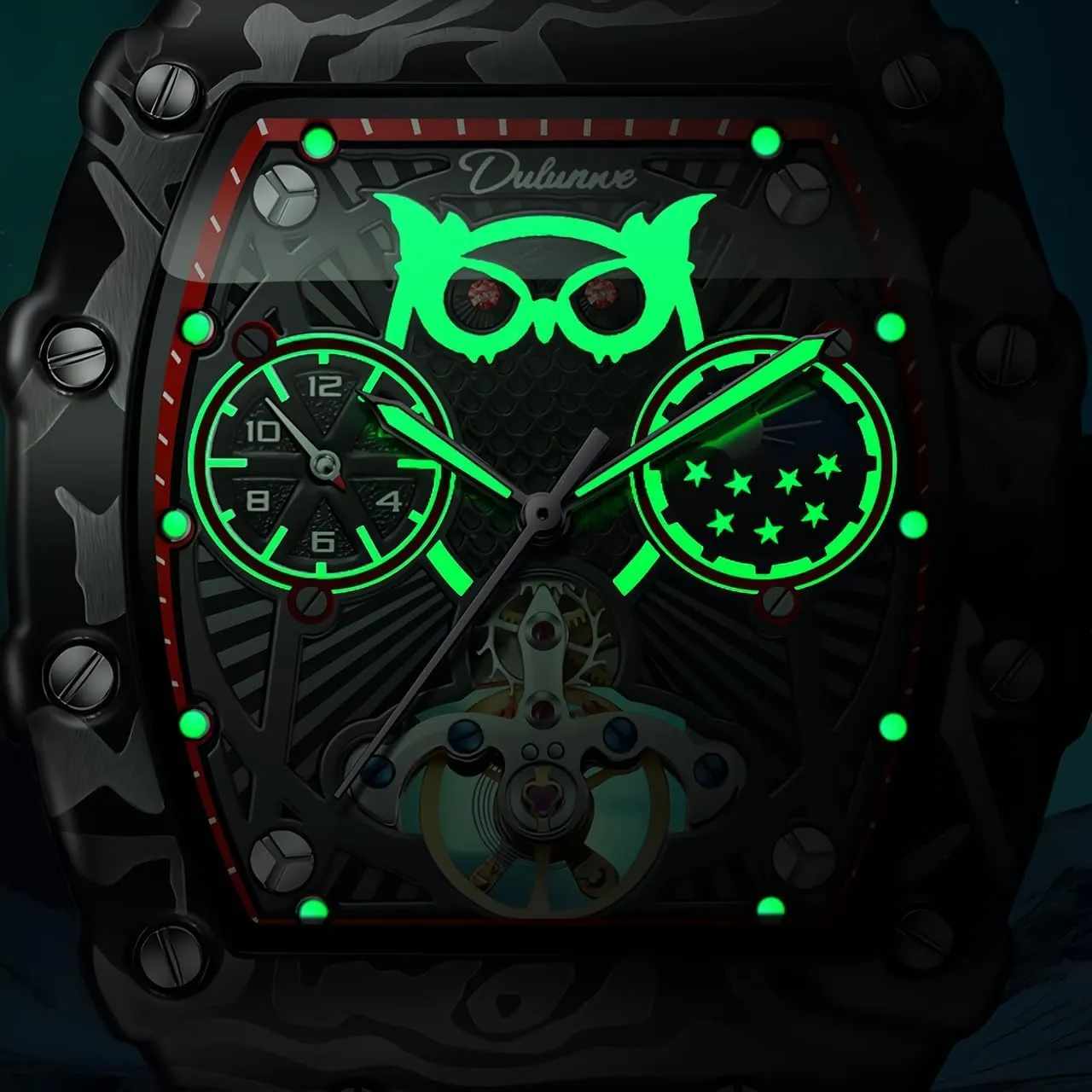 Skeleton Mechanical Watches Tourbillon Automatic Watch for Men Luxury Waterproof Luminous Moon Phase Tonneau Dial Wristwatches