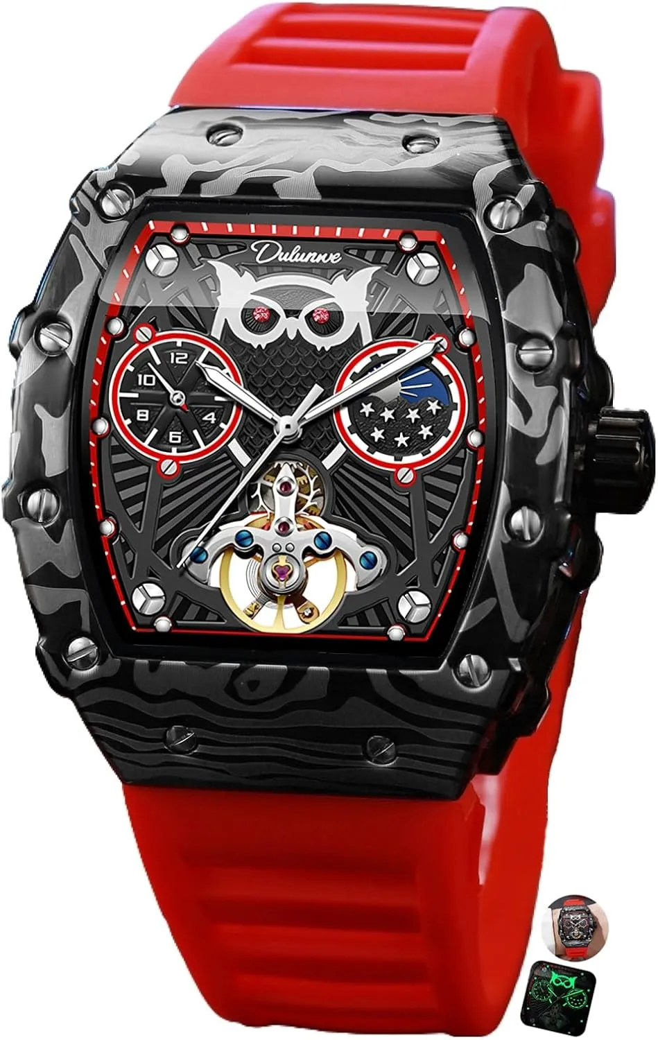 Skeleton Mechanical Watches Tourbillon Automatic Watch for Men Luxury Waterproof Luminous Moon Phase Tonneau Dial Wristwatches
