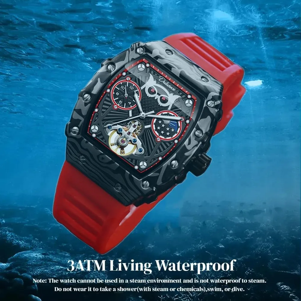 Skeleton Mechanical Watches Tourbillon Automatic Watch for Men Luxury Waterproof Luminous Moon Phase Tonneau Dial Wristwatches