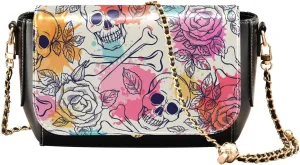 Skull and Rose Crossbody Bags for Women, Trendy Small Shoulder Bag, PU Leather Clutch Purse Underarm Handbag Satchel HandBag with Adjustable Metal Chain
