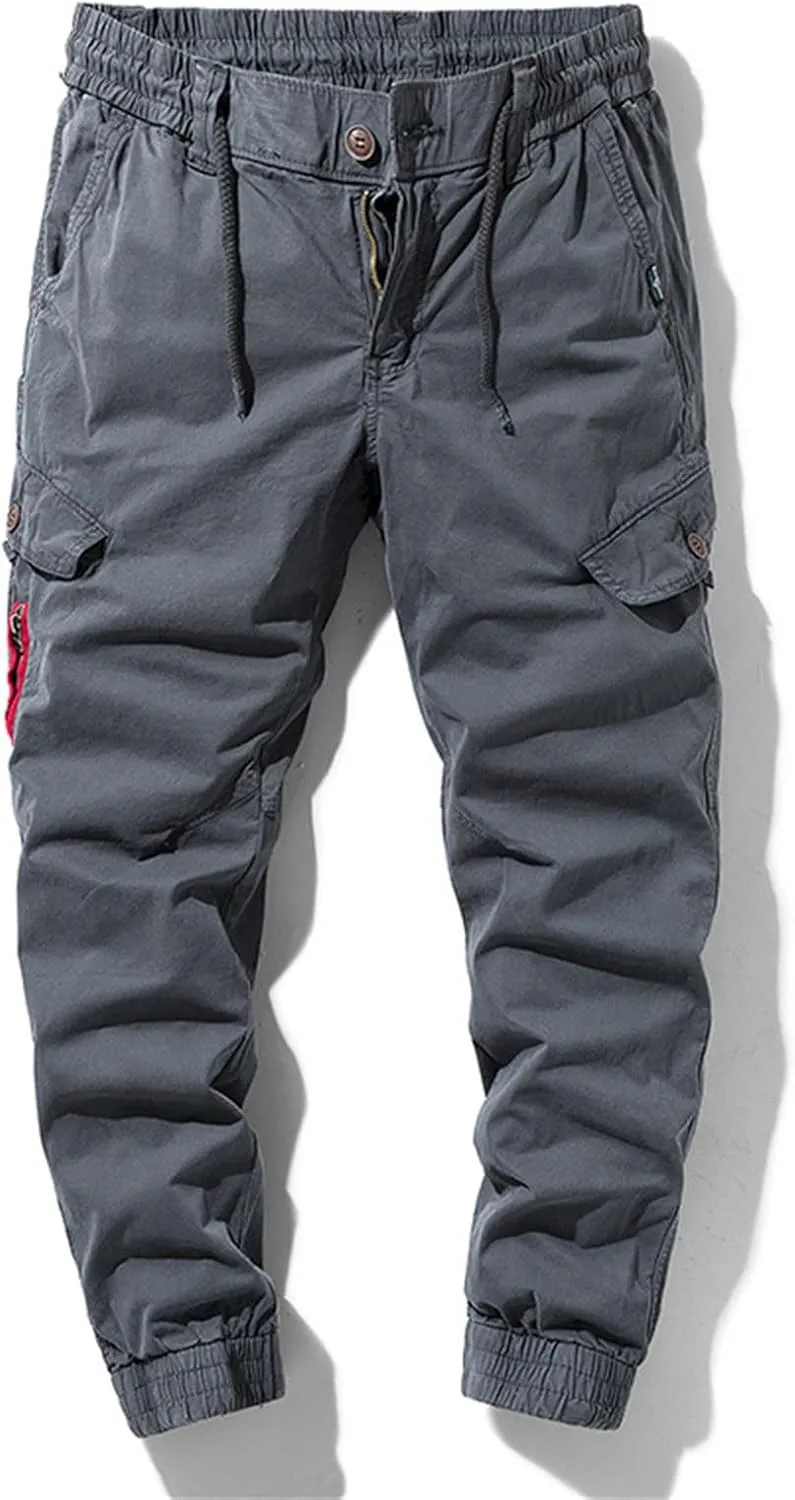 Slim Fit Cotton Cuff Cargo Pants for Men Elastic Waist Stretch Military Work Pants Quick Dry Workout Tactical Pant