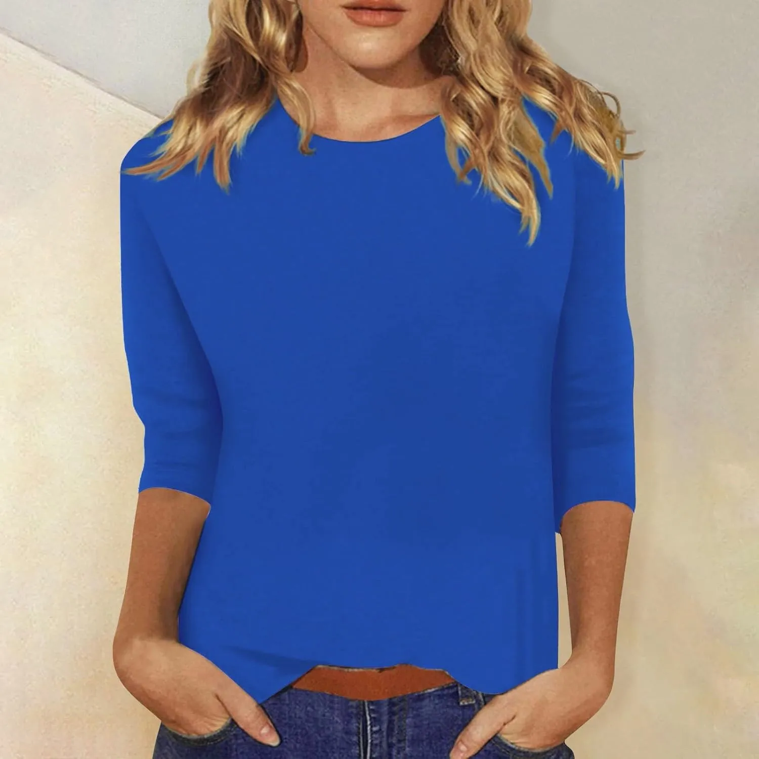 slqdgmryz 3/4 Sleeve Shirts for Women Loose Fit Crewneck Dressy Casual Tops Lightweight Solid Color Comfy Cute T Shirts
