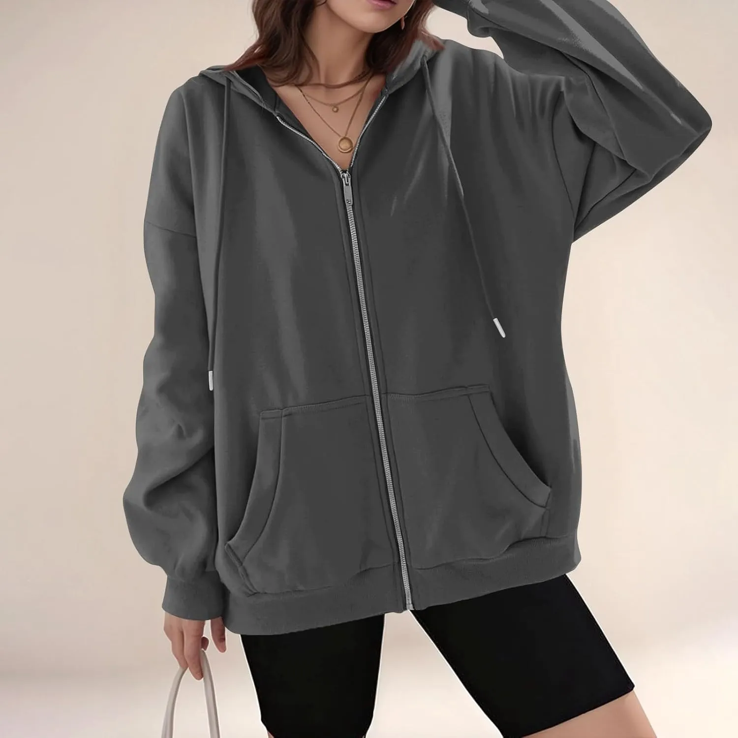 slqdgmryz Womens Zip Up Hoodies Oversized Fleece Jacket Winter Plain Y2k Hoodie Drawstring Hooded Sweatshirt with Pockets