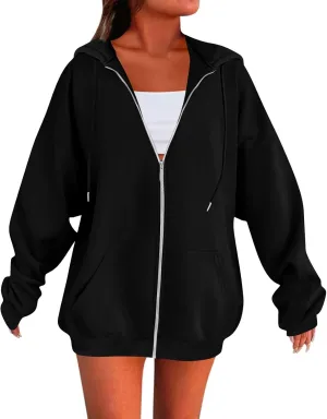 slqdgmryz Womens Zip Up Hoodies Oversized Fleece Jacket Winter Plain Y2k Hoodie Drawstring Hooded Sweatshirt with Pockets