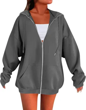 slqdgmryz Womens Zip Up Hoodies Oversized Fleece Jacket Winter Plain Y2k Hoodie Drawstring Hooded Sweatshirt with Pockets