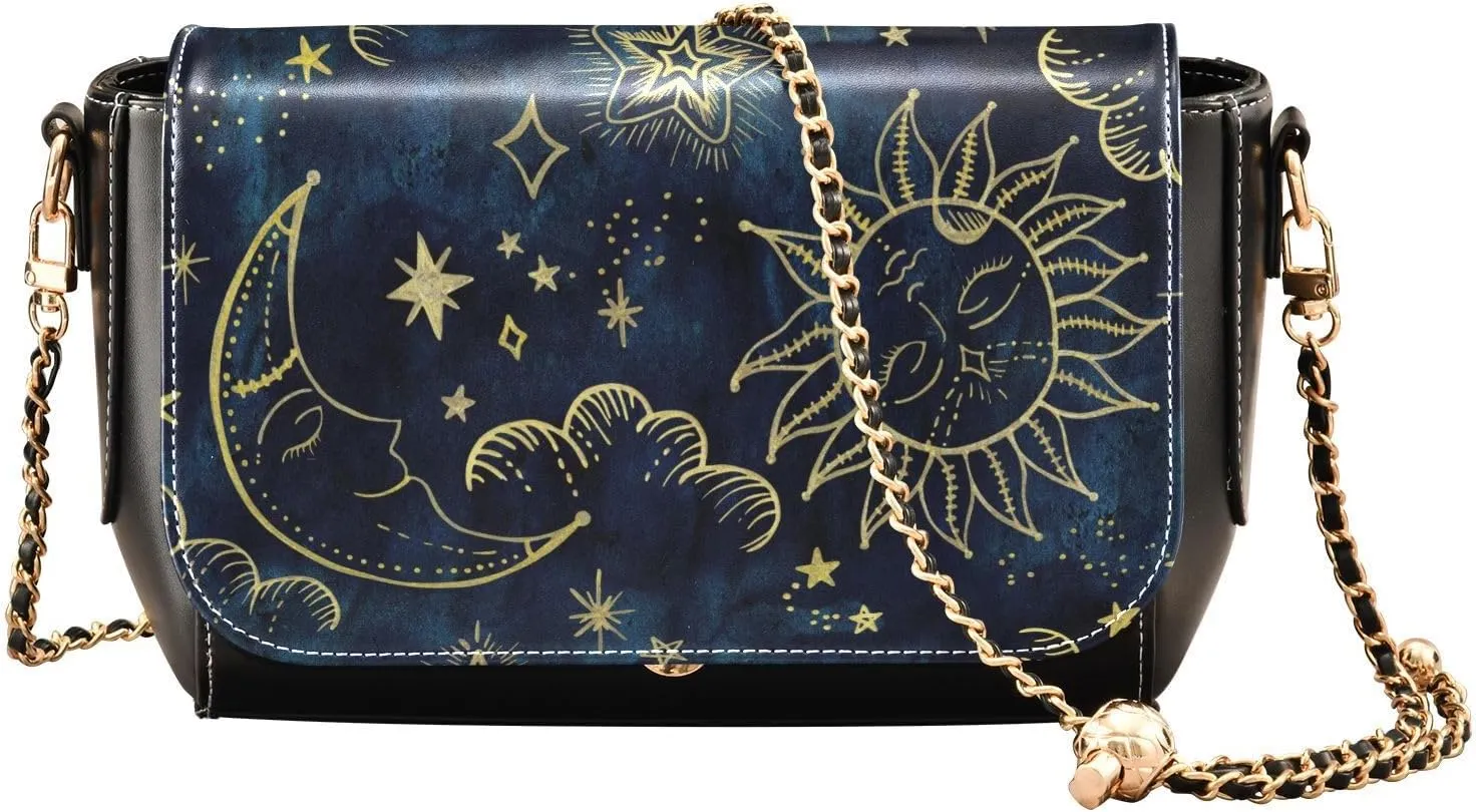 Soleil Cosmos Astrology Crossbody Bags for Women, Trendy Small Shoulder Bag, PU Leather Clutch Purse Underarm Handbag Satchel HandBag with Adjustable Metal Chain