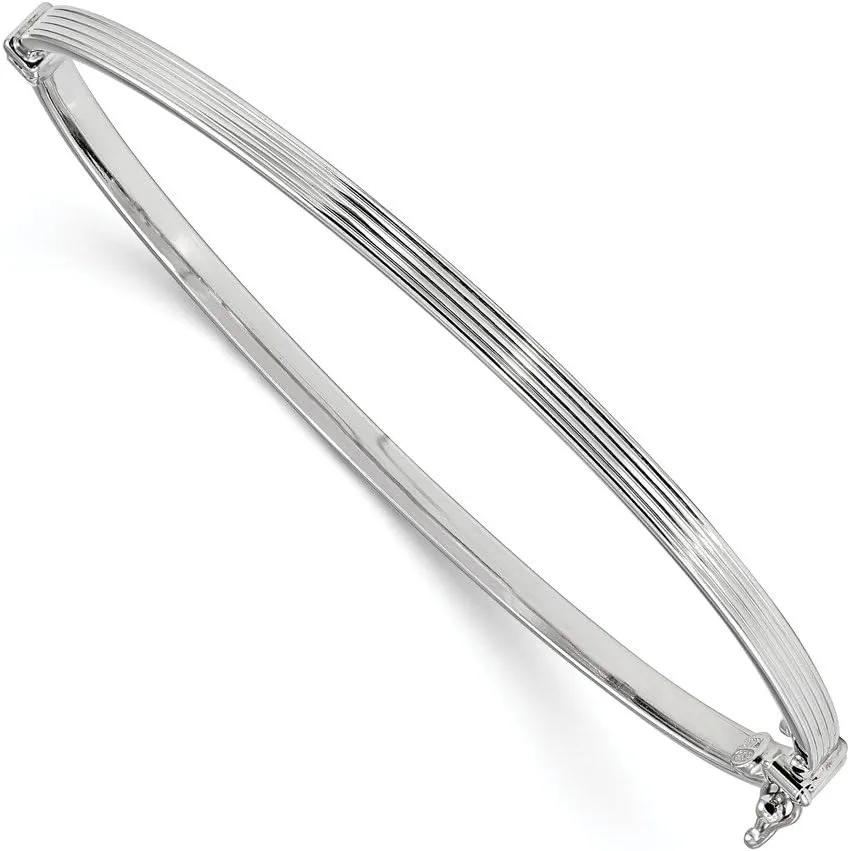 Solid 925 Sterling Silver Textured Hinged Bangle Cuff Bracelet 7" (Width = 3mm)