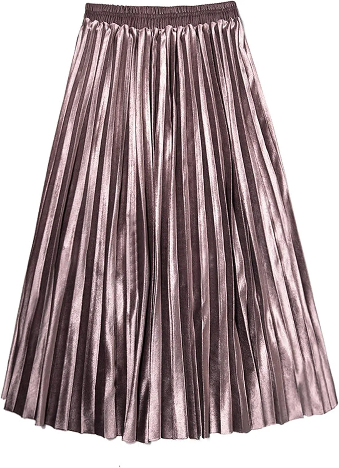 SOMTHRON Women's Plus Size High Waist Elastic Pleated Skirts Velvet Velour A Line Accordion Swing Midi Long Skirt