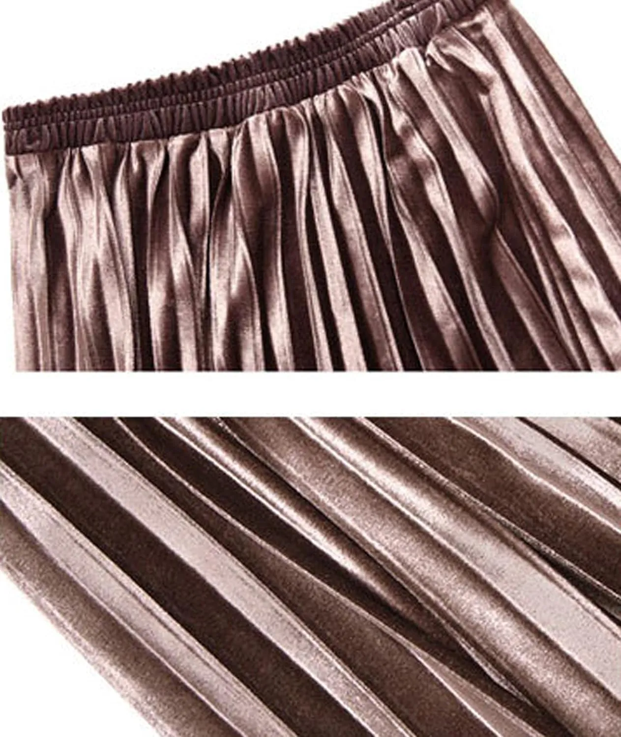 SOMTHRON Women's Plus Size High Waist Elastic Pleated Skirts Velvet Velour A Line Accordion Swing Midi Long Skirt