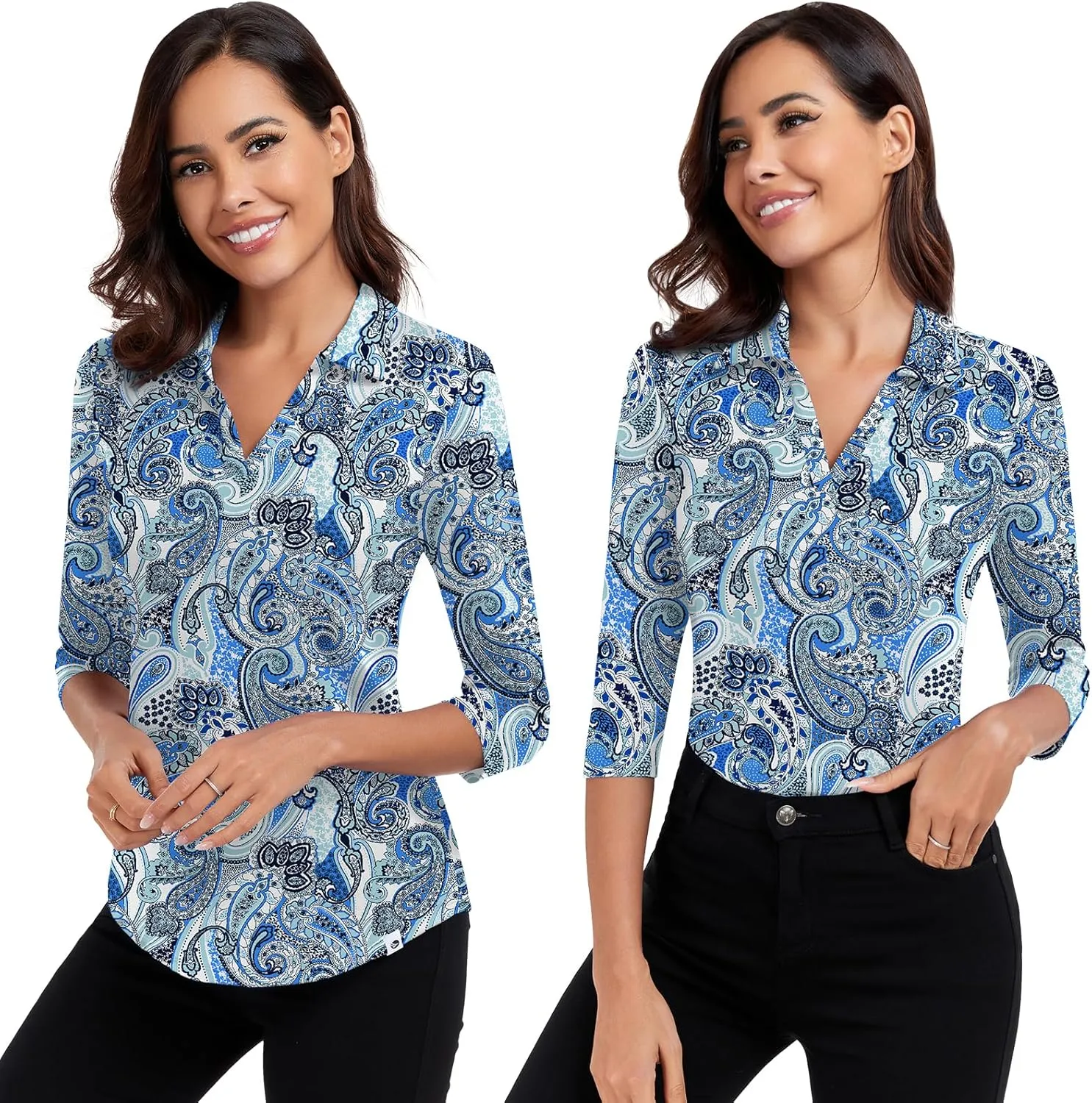 Soneven Womens 3/4 Sleeve Shirts Moisture Wicking Polo Shirts Dressy Casual Office