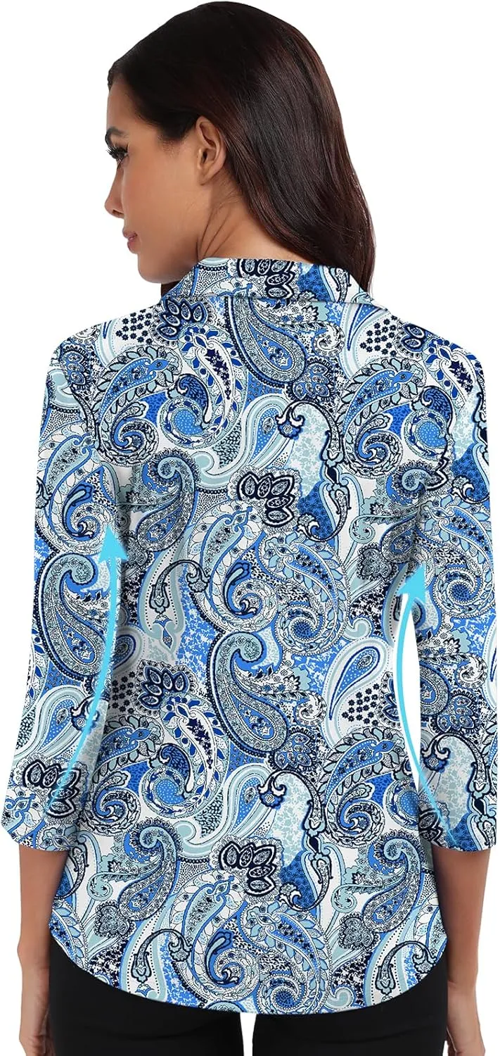 Soneven Womens 3/4 Sleeve Shirts Moisture Wicking Polo Shirts Dressy Casual Office