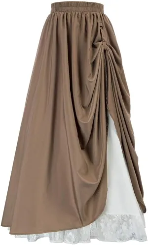Sorrica Women Goth Steampunk Skirt Renaissance Long Skirt High Waist Double Layers Lace Skirt
