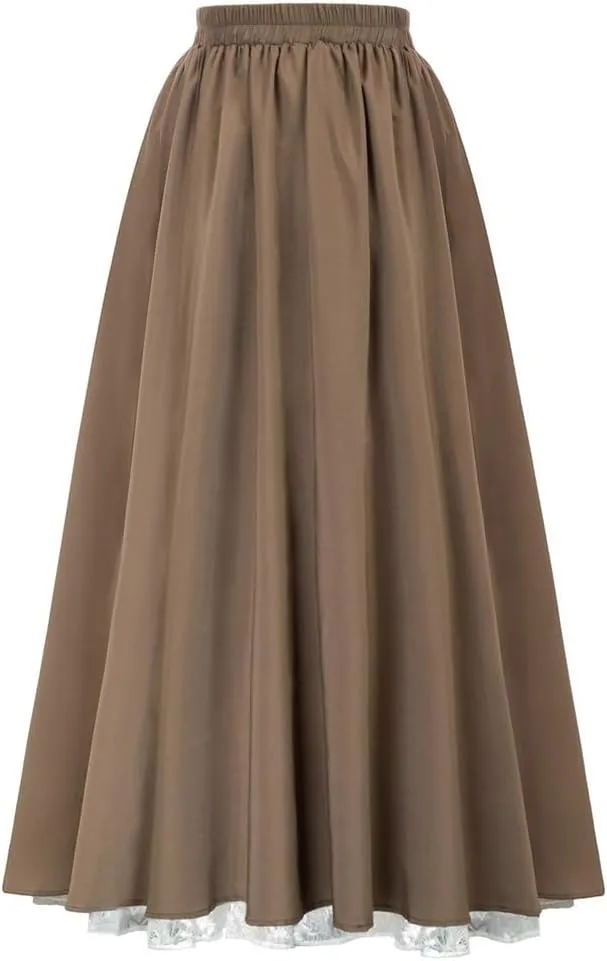Sorrica Women Goth Steampunk Skirt Renaissance Long Skirt High Waist Double Layers Lace Skirt
