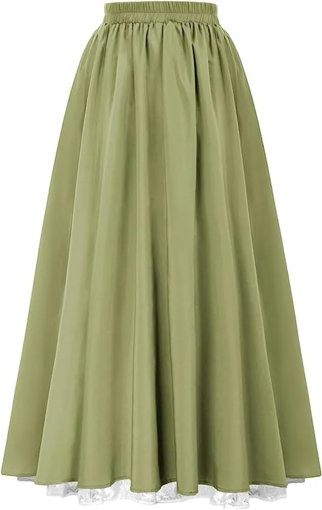 Sorrica Women Goth Steampunk Skirt Renaissance Long Skirt High Waist Double Layers Lace Skirt