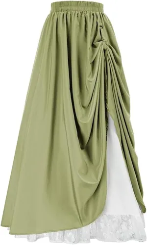 Sorrica Women Goth Steampunk Skirt Renaissance Long Skirt High Waist Double Layers Lace Skirt