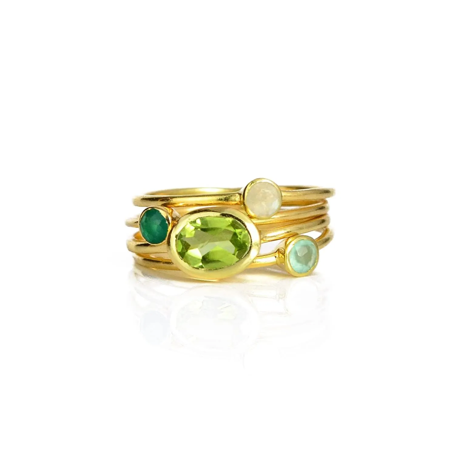 Stackable Mothers Ring Set, Mother Daughter Ring Set, Birthstone Rings for Women, Natural Birthstone Small Oval & Tiny Round Ring Combo, Kids' Birthstone Ring Combo for Mom and Grandma [3mmOV]