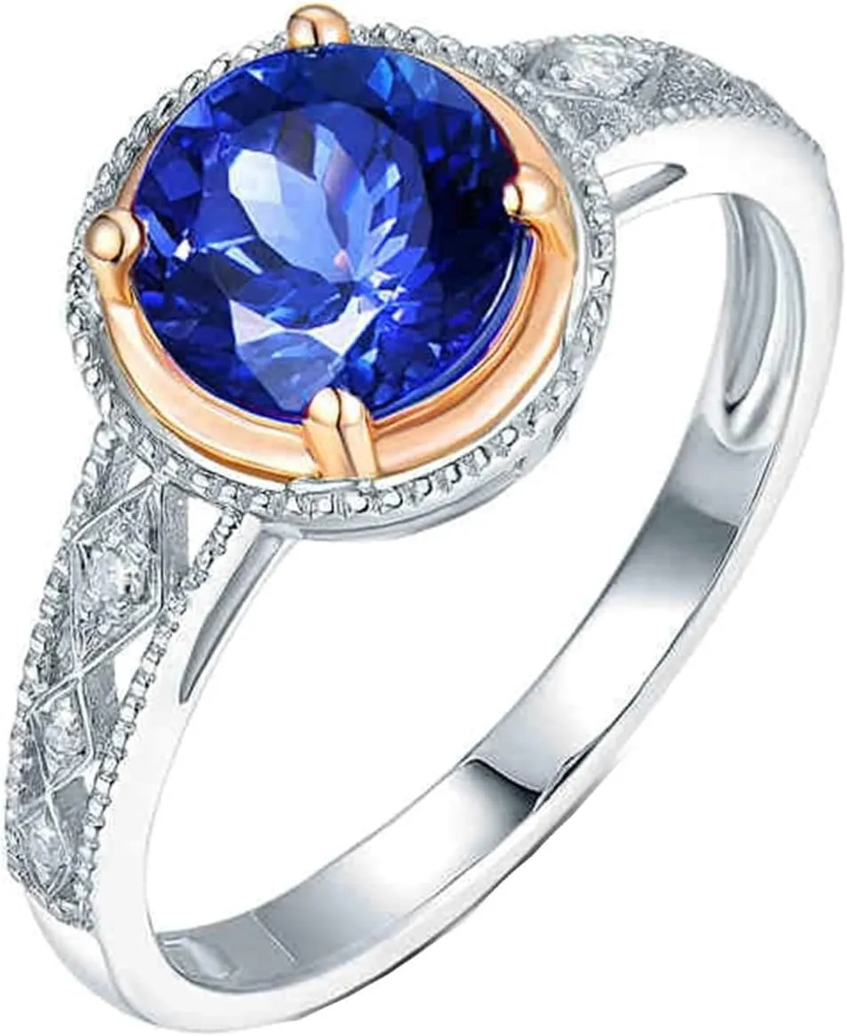 Stackable Rings, Cool Best Friend Rings 18K Rose Gold and White Gold with 1.3ct Tanzanite
