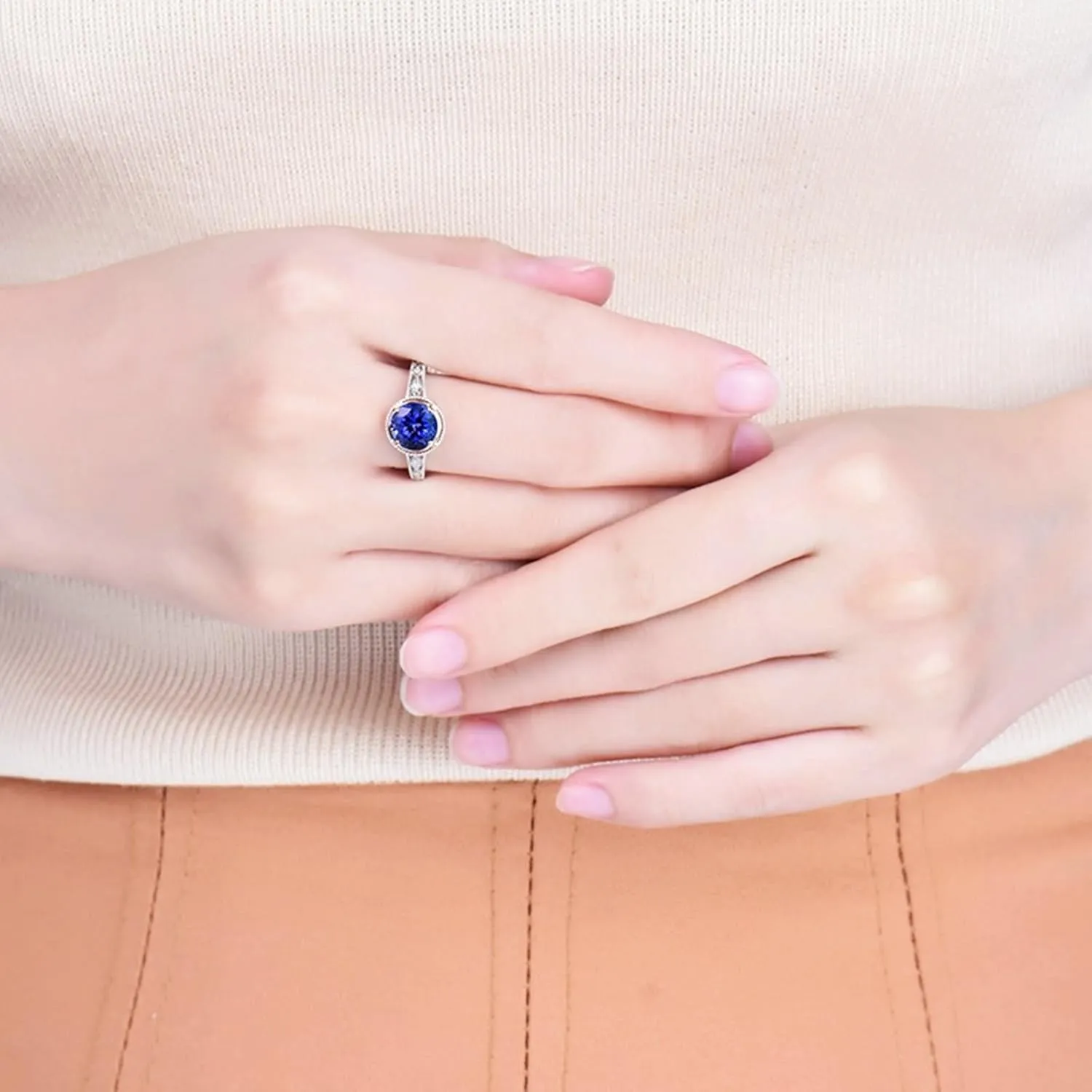 Stackable Rings, Cool Best Friend Rings 18K Rose Gold and White Gold with 1.3ct Tanzanite