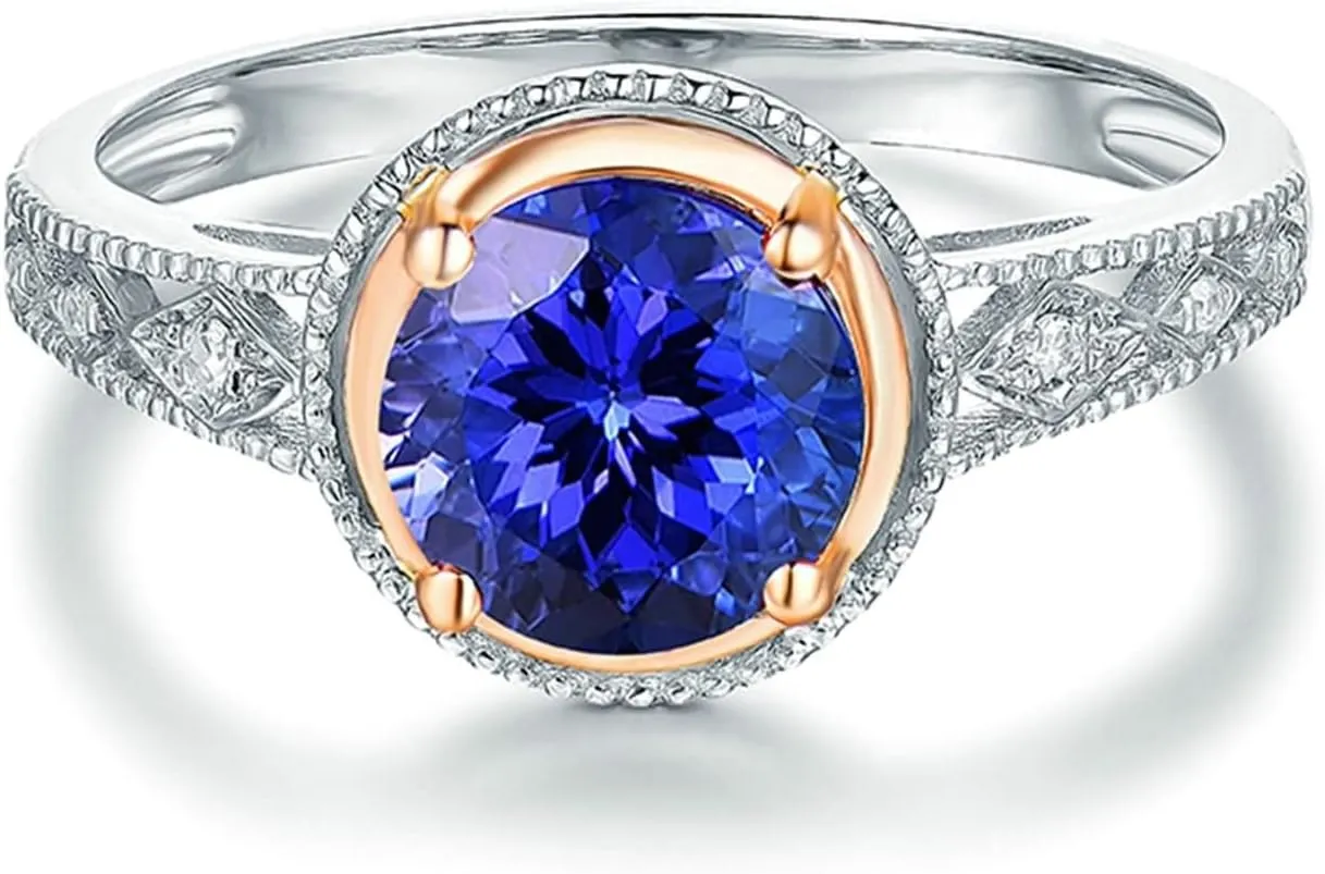 Stackable Rings, Cool Best Friend Rings 18K Rose Gold and White Gold with 1.3ct Tanzanite