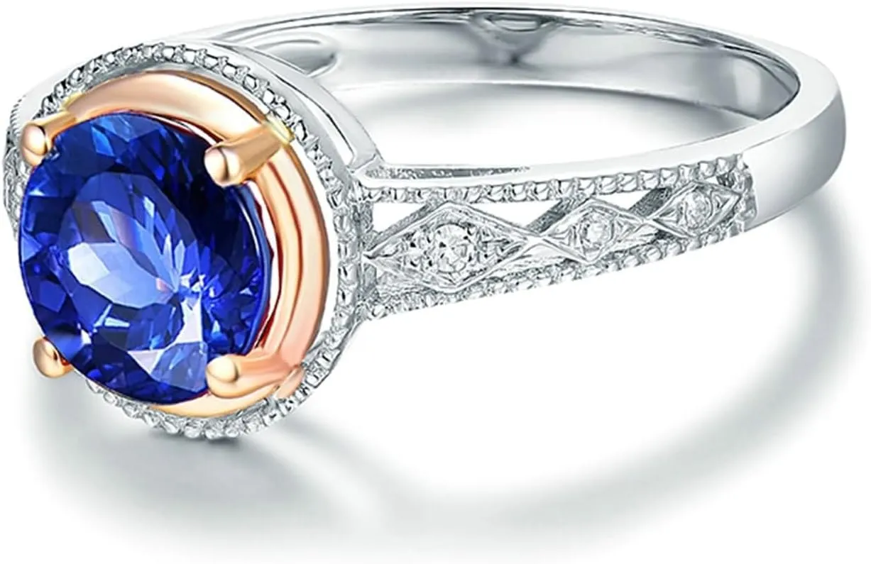 Stackable Rings, Cool Best Friend Rings 18K Rose Gold and White Gold with 1.3ct Tanzanite