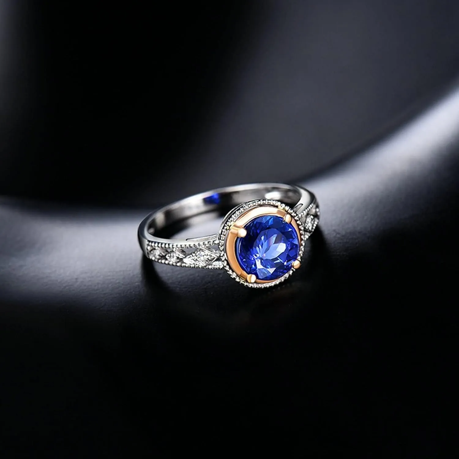 Stackable Rings, Cool Best Friend Rings 18K Rose Gold and White Gold with 1.3ct Tanzanite