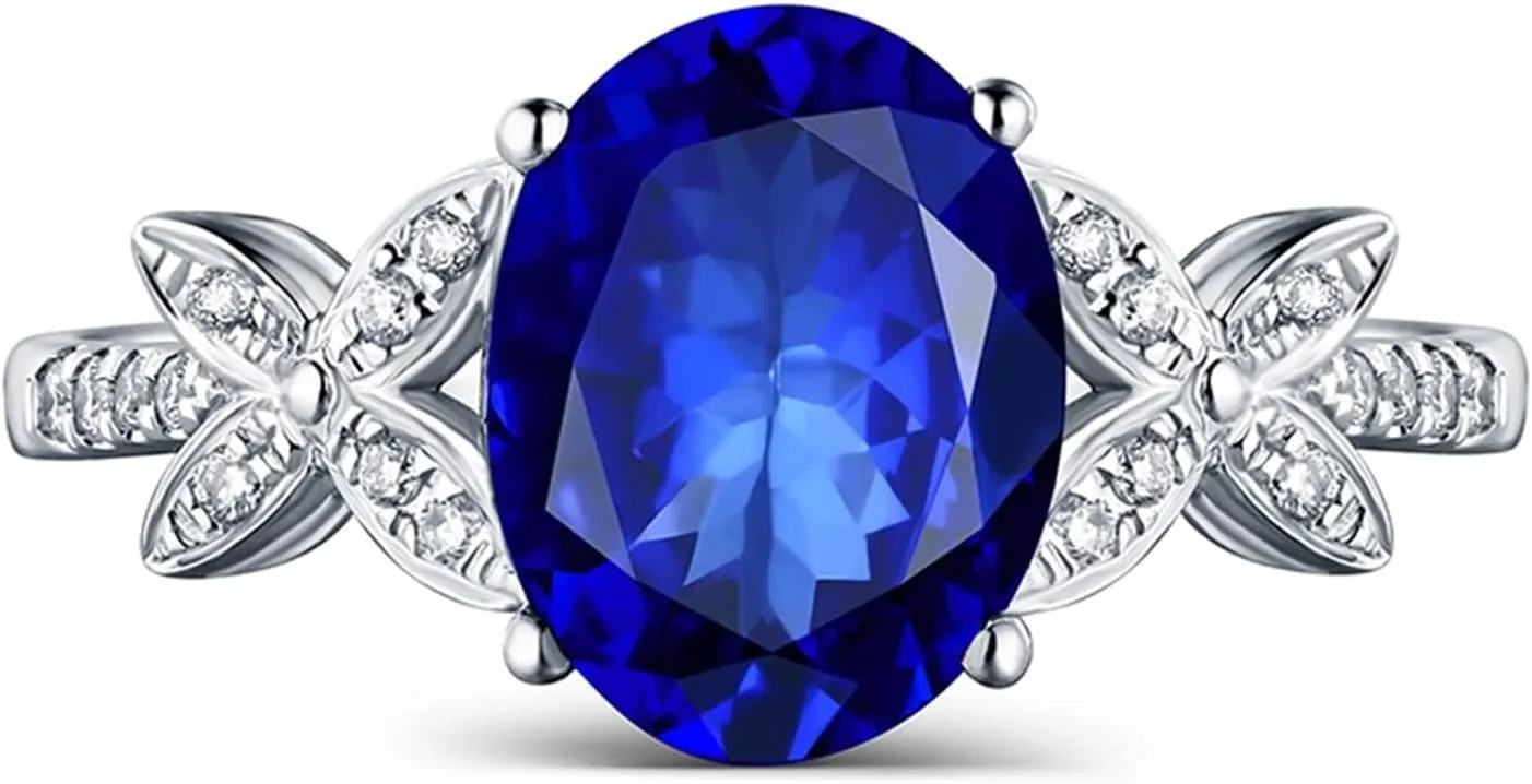 Stackable Rings for Women Vintage, Rings Engagement for Women 18K White Gold with 2.45ct Tanzanite