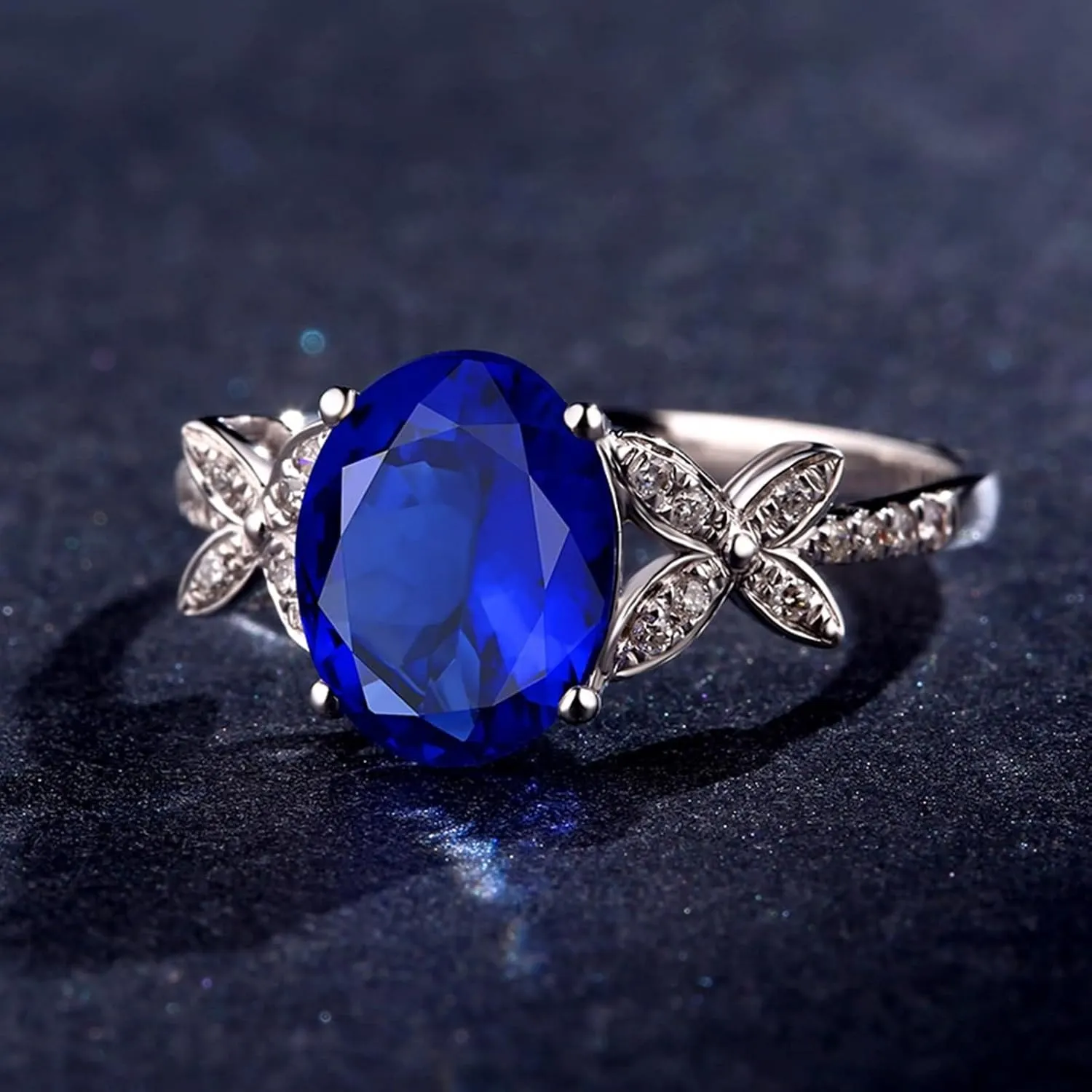Stackable Rings for Women Vintage, Rings Engagement for Women 18K White Gold with 2.45ct Tanzanite