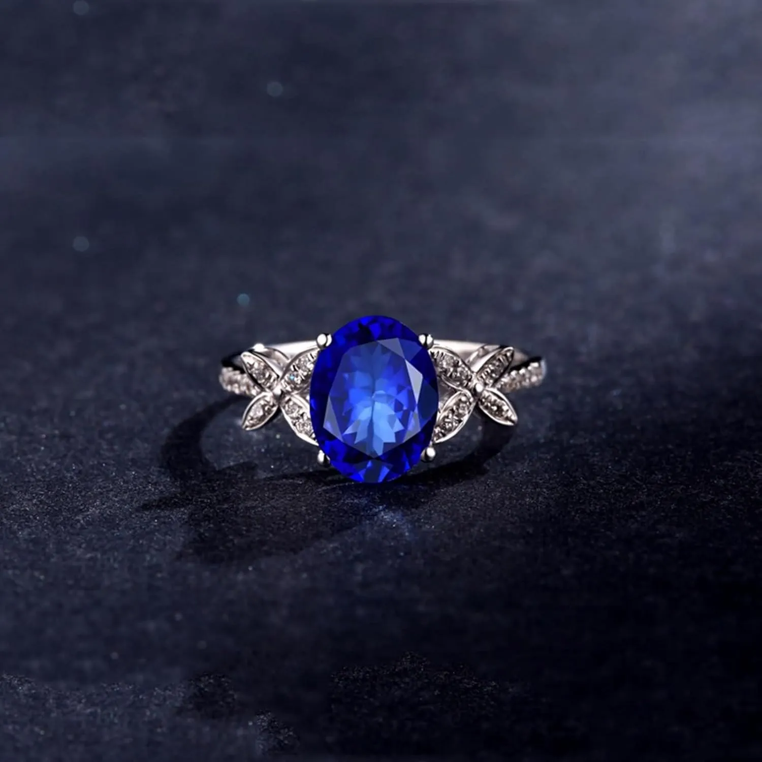 Stackable Rings for Women Vintage, Rings Engagement for Women 18K White Gold with 2.45ct Tanzanite