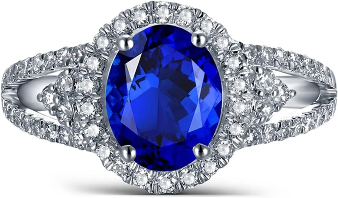 Stackable Rings for Women Vintage, Rings for Women White Gold 18K with 2.5ct Tanzanite