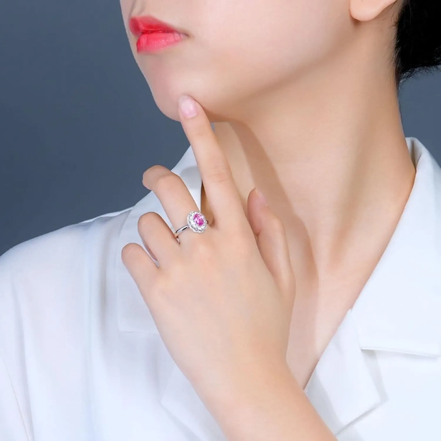 Stackable Rings for Women Vintage, Stackable Rings Set 18K White Gold with 0.64ct Sapphire