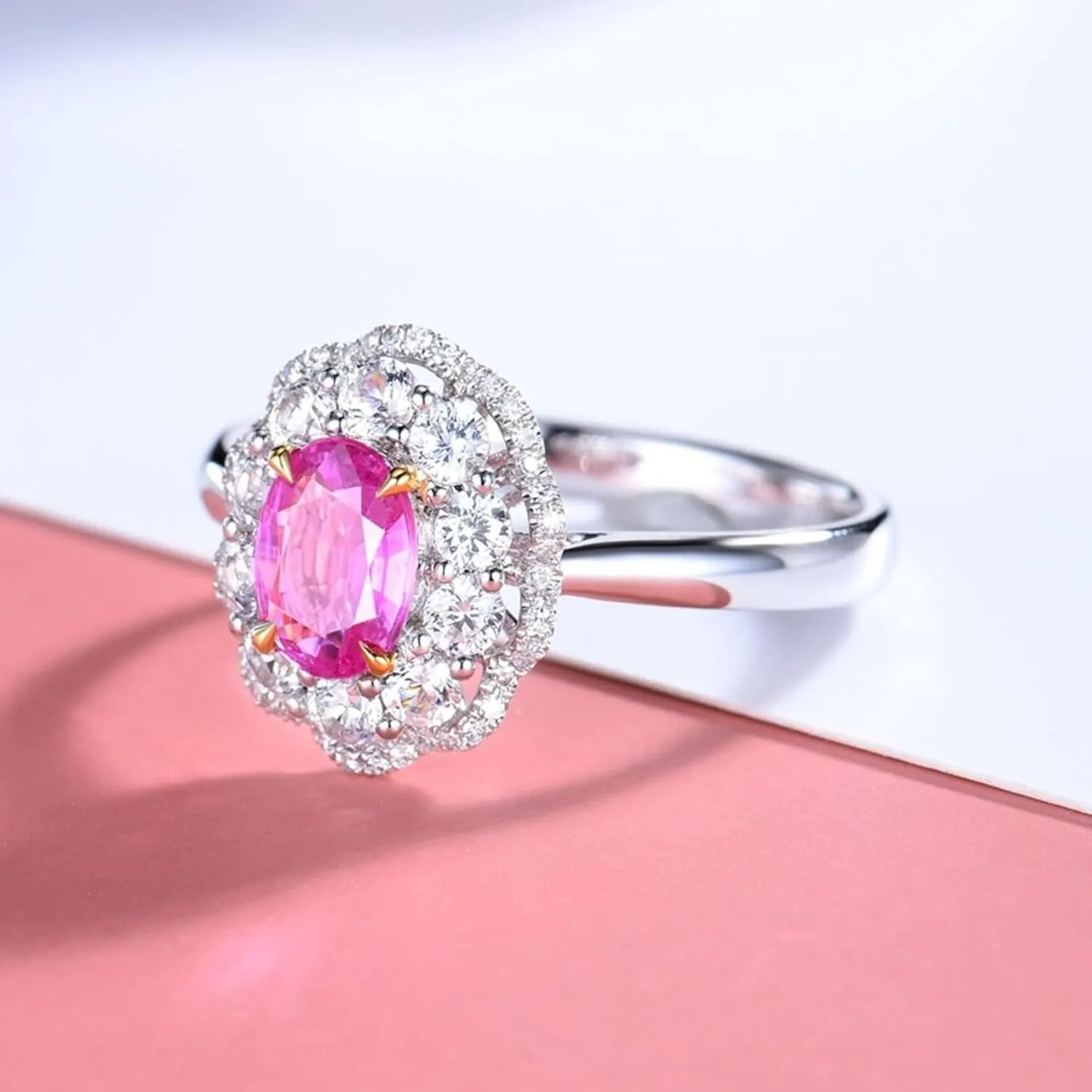 Stackable Rings for Women Vintage, Stackable Rings Set 18K White Gold with 0.64ct Sapphire