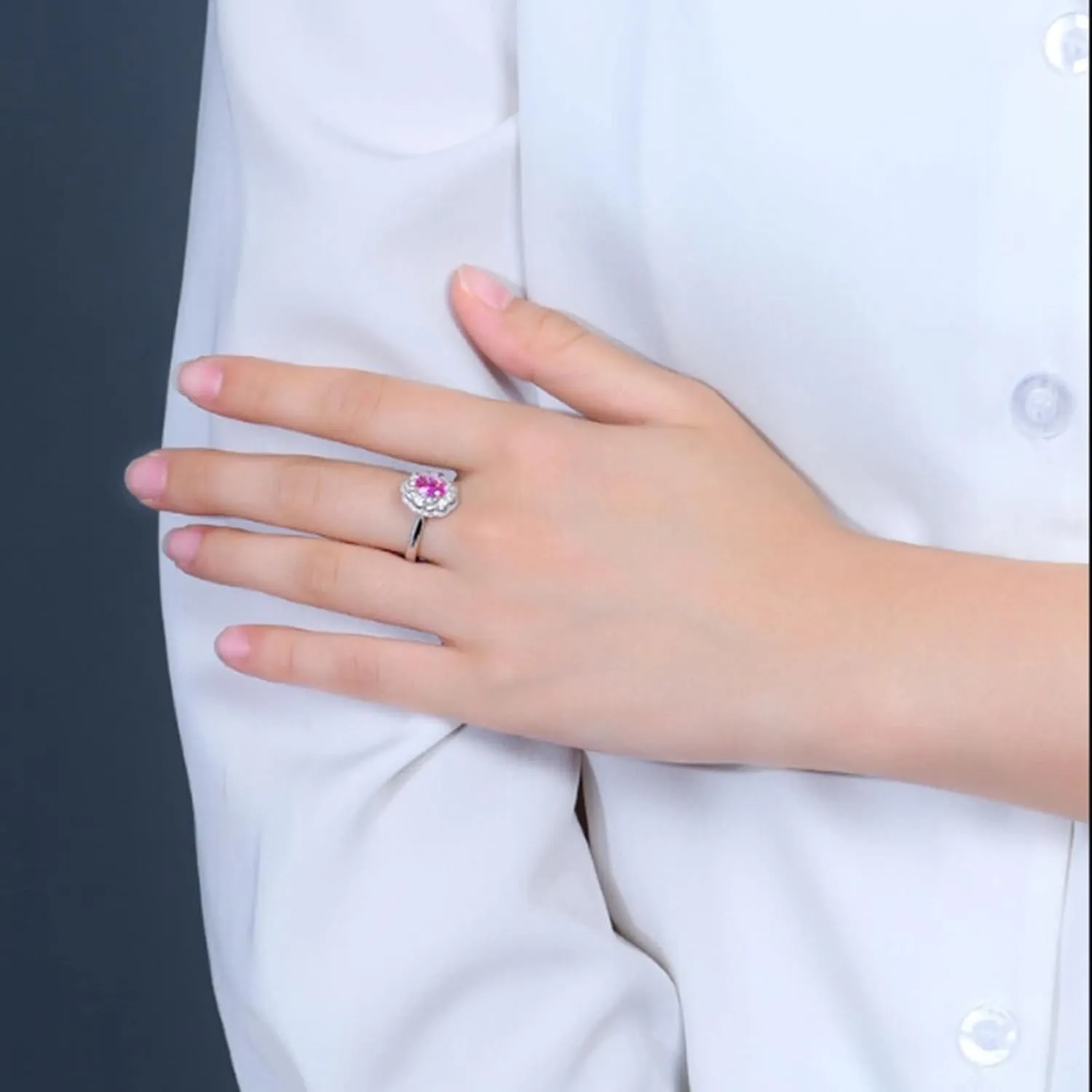 Stackable Rings for Women Vintage, Stackable Rings Set 18K White Gold with 0.64ct Sapphire