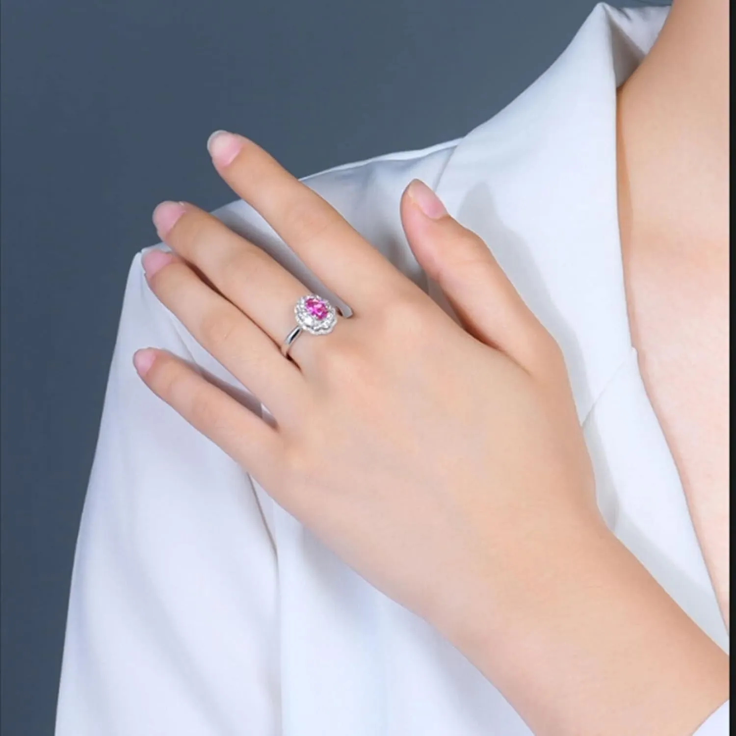 Stackable Rings for Women Vintage, Stackable Rings Set 18K White Gold with 0.64ct Sapphire