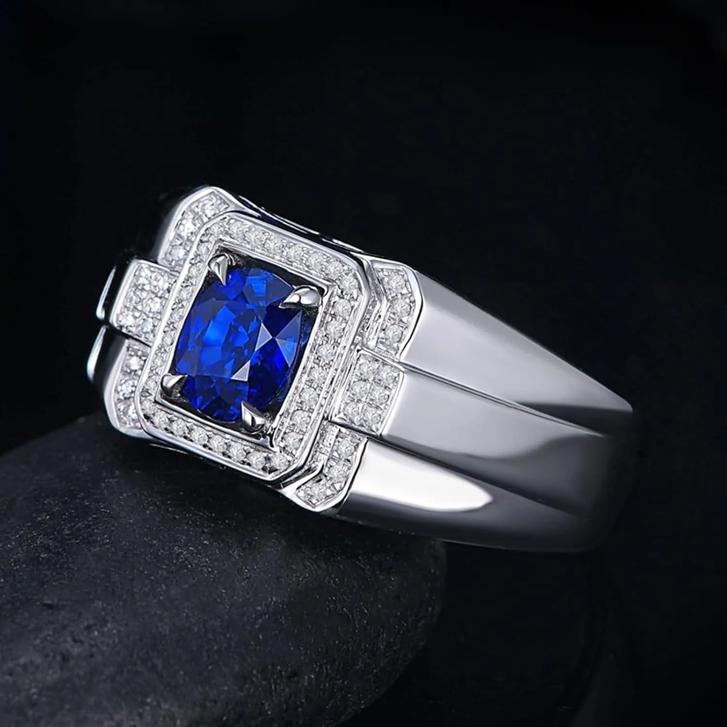 Stackable Rings, Simple Engagement Rings 18K White Gold with 0.71ct Sapphire Mens Accessories Jewelry