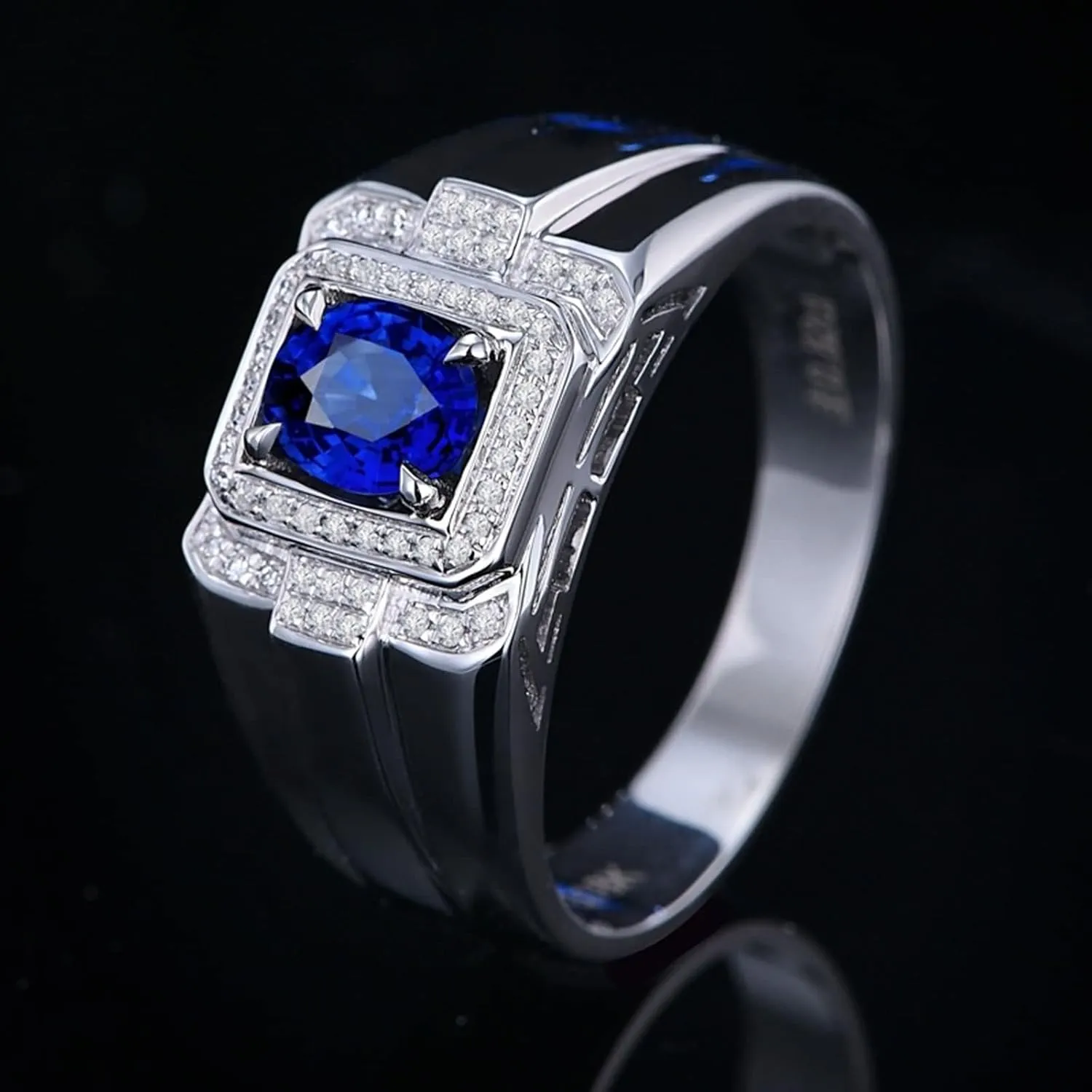 Stackable Rings, Simple Engagement Rings 18K White Gold with 0.71ct Sapphire Mens Accessories Jewelry