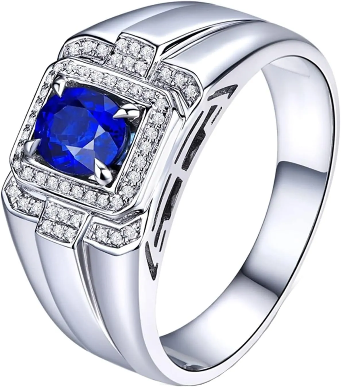 Stackable Rings, Simple Engagement Rings 18K White Gold with 0.71ct Sapphire Mens Accessories Jewelry