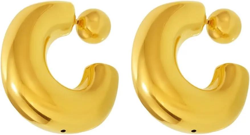 Stainless Steel C Shape Stud Earrings for Women Round Bead Earrings Geometric Thick Chunky Stud Earrings Minimalist Half Hoop Earrings Jewelry