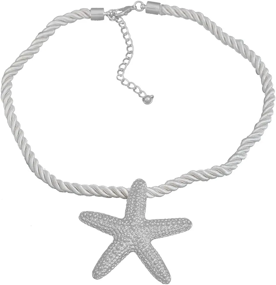 Starfish Necklace for Women Chunky Starfish Pendant Necklace Gold Silver Bohemia Star Charm Choker Necklace Adjustable Summer Beach Ocean Jewelry