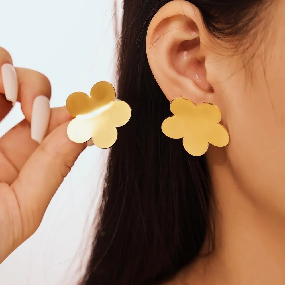 Statement Flower Stud Earrings for Women Five Petals Floral Earrings Geometric Studs Earrings Minimalist Fashion Jewelry