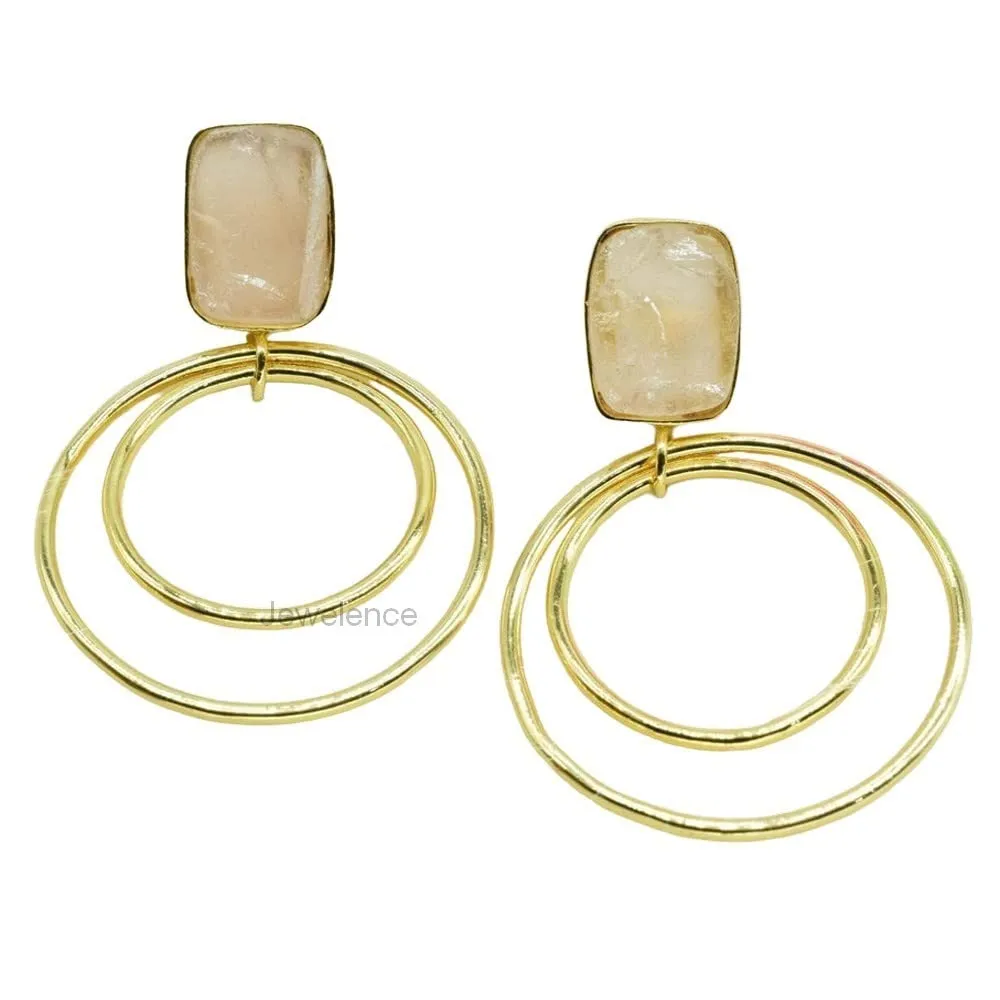 Sterling Silver Dangle Earrings 18K Yellow Gold Overlay Solid Sterling Silver Earrings For Womens Raw Gemsone Earrings Cushion Gemstone Minimalist Earrings Genuine Rose Quartz Earrings